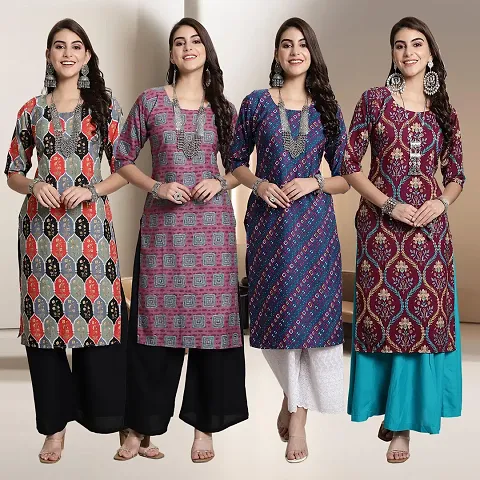 Fancy Straight Crepe Kurti - Pack Of 4