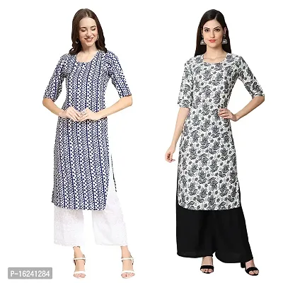 Stylish Straight Multicoloured Printed Crepe Kurta For Women Combo Pack Of 2