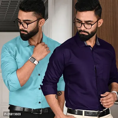 Comfortable Multicoloured Cotton Long Sleeve Formal Shirt For Men Pack Of 2