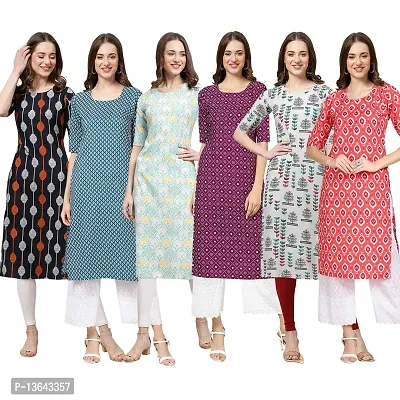 Women Crepe Digital Printed Straight Kurti Pack of 6