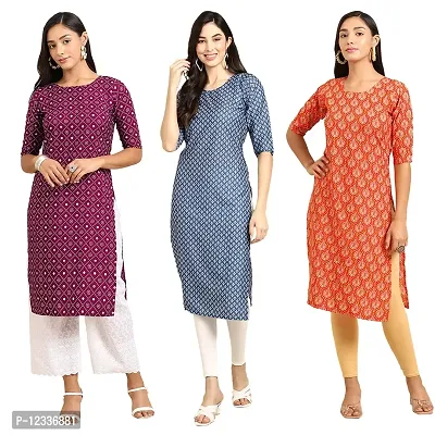 Elite Crepe Printed Straight Stitched Kurta For Women- Pack Of 3-thumb0