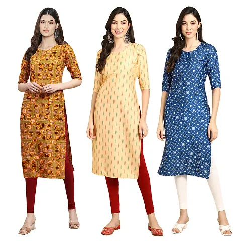 Stylish Crepe Stitched Kurta For Women Pack of 3