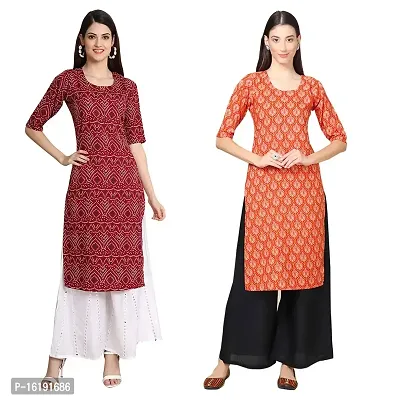 Fashionable Straight Multicoloured Printed Crepe Kurta For Women Combo Pack Of 2-thumb0