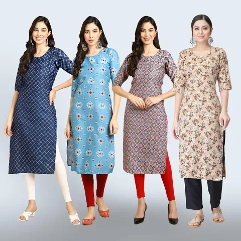 Stylish Crepe Digital Straight Kurti For Women Pack of 5