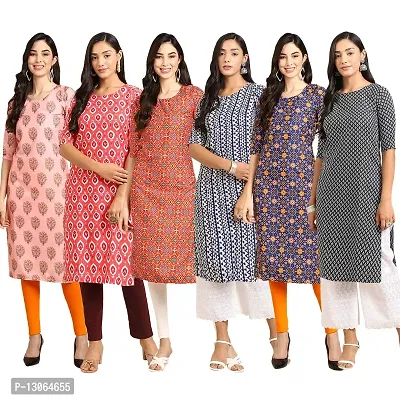 Trendy Crepe Digital Printed Straight Kurta For Women ( Pack Of 6 )-thumb0