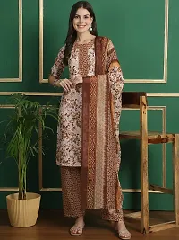 Stylish Brown Cotton Printed Kurta Bottom and Dupatta Set For Women-thumb1