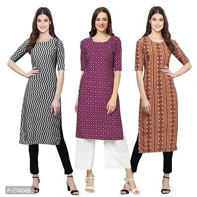 Stylish Multicoloured Crepe Stitched Kurta For Women Pack of 3