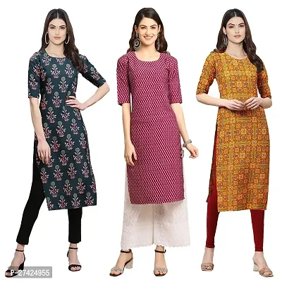 Stylish Multicoloured Crepe Stitched Kurta For Women Pack of 3-thumb0