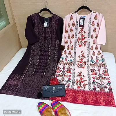 Stylish Multicoloured Crepe Stitched Kurta For Women Combo Of 2