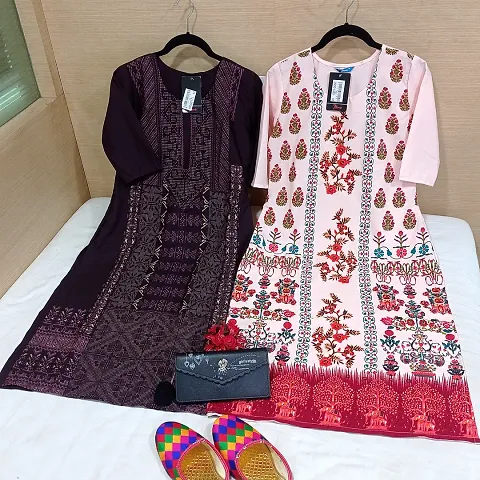 Stylish Crepe Stitched Kurta For Women Combo Of 2