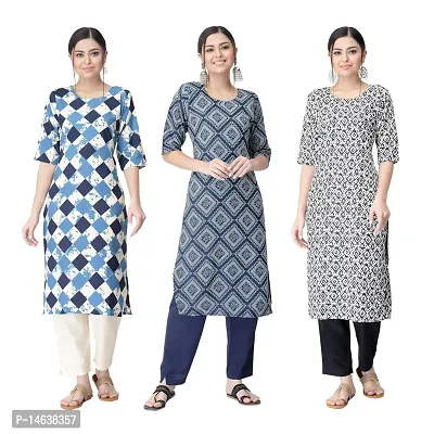 New Crepe Combo Printed Kurtis For Women Pack Of 3-thumb0