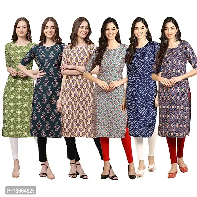 Trendy Crepe Digital Printed Straight Kurta For Women ( Pack Of 6 )