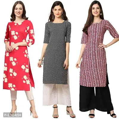 Stylish Multicoloured Crepe Stitched Kurta For Women Pack of 3-thumb0