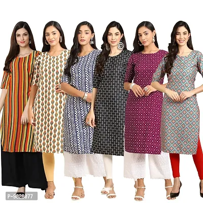 Women Crepe Digital Printed Straight Kurti  Pack of 6-thumb0