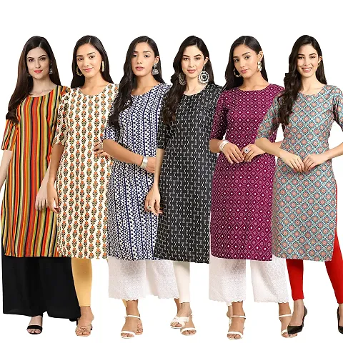 Women Crepe Digital Straight Kurti Pack of