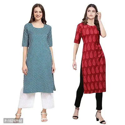 Stylish Straight Multicoloured Printed Crepe Kurta For Women Combo Pack Of 2