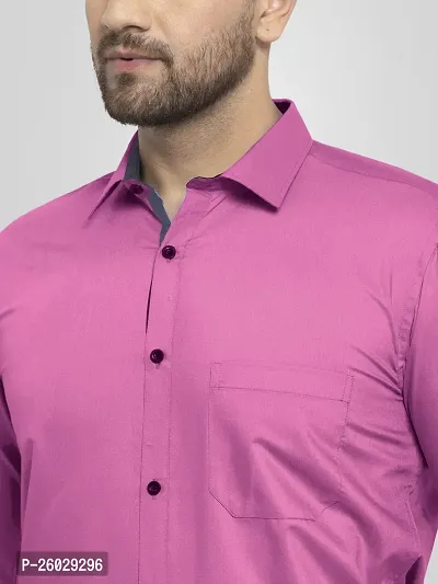 Men Stylish Pink Cotton Solid Long Sleeve Semi Formal Shirt-thumb4