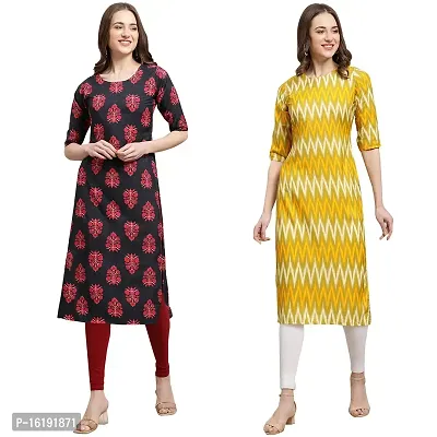 Stylish Straight Multicoloured Printed Crepe Kurta For Women Combo Pack Of 2-thumb0