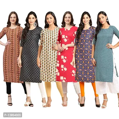 Trendy Crepe Digital Printed Straight Kurta For Women ( Pack Of 6 )-thumb0