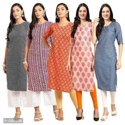 Stylish Crepe Digital Printed Straight Kurti For Women Pack of 5-thumb0