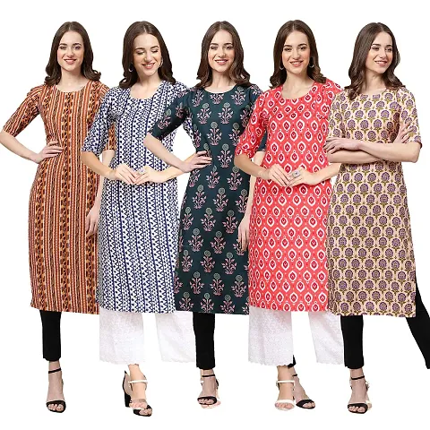 Stylish Crepe Printed Kurti - Pack of 5