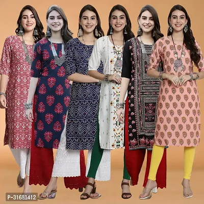 Fancy Crepe Printed Kurtas For Women Pack Of 6