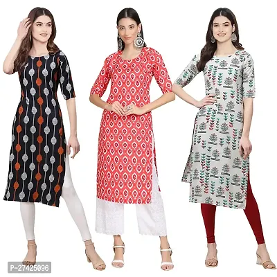 Stylish Multicoloured Crepe Stitched Kurta For Women Pack of 3