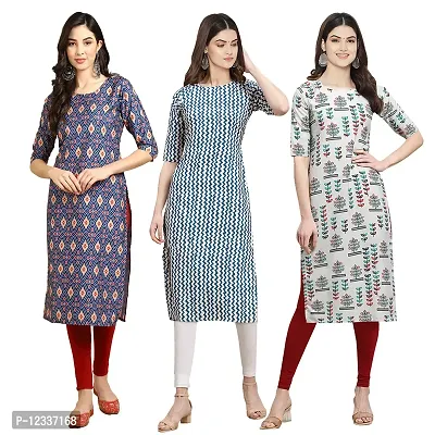 Elite Crepe Printed Straight Stitched Kurta For Women- Pack Of 3-thumb0