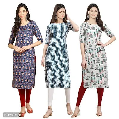 Elite Crepe Printed Straight Stitched Kurta For Women- Pack Of 3