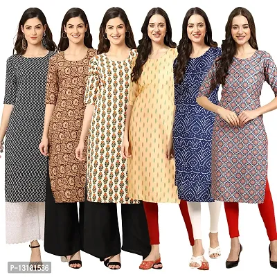 Women Crepe Digital Printed Straight Kurti  Pack of 6-thumb0