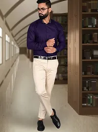 Men Stylish Purple Cotton Solid Long Sleeve Semi Formal Shirt-thumb2