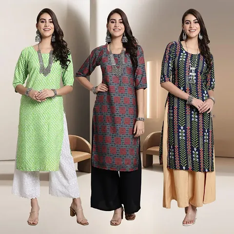 Fancy Straight Rayon Kurti - Pack Of 3