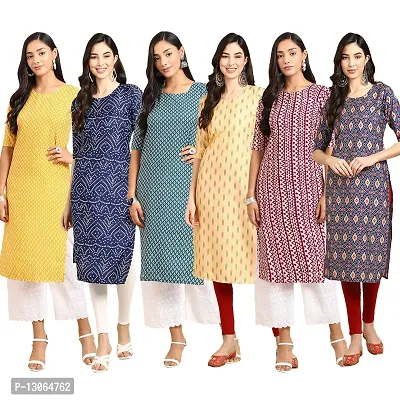 Trendy Crepe Digital Printed Straight Kurta For Women ( Pack Of 6 )-thumb0