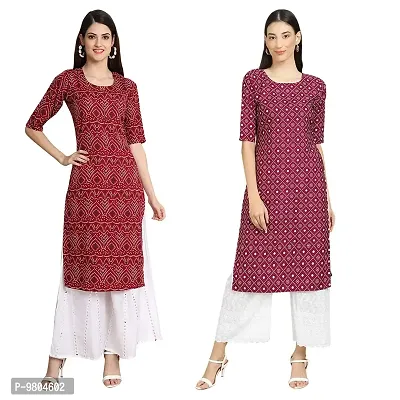 Stylish Digital Printed Woman Crepe Multicolored Kurtis Pack of 2