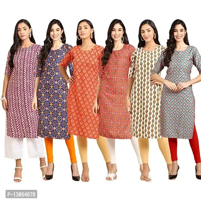 Trendy Crepe Digital Printed Straight Kurta For Women ( Pack Of 6 )-thumb0