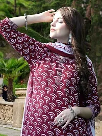 Stylish Maroon Cotton Blend Printed Kurta, Bottom and Dupatta Set For Women-thumb4