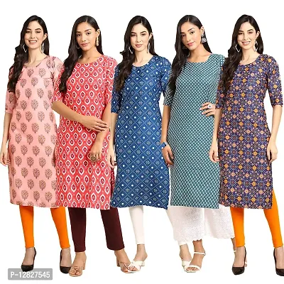 Attractive Straight Multicoloured Printed Crepe Kurta Combo For Women Pack Of 5