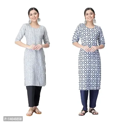 Attarctive Crepe Printed Straight Kurti Combo For Women Pack Of 2