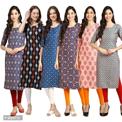 Women Crepe Digital Printed Straight Kurti  Pack of 6