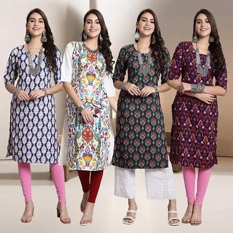 Fancy Straight Crepe Kurti - Pack Of 4