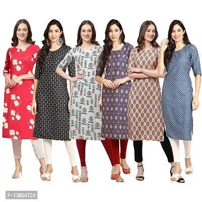 Trendy Crepe Digital Printed Straight Kurta For Women ( Pack Of 6 )-thumb0