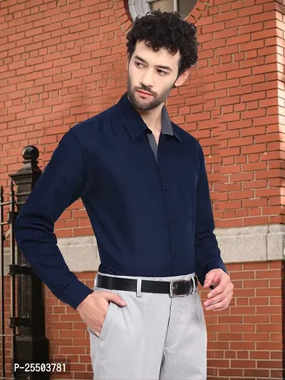 Reliable Navy Blue Cotton Solid Long Sleeves Formal Shirt For Men-thumb3