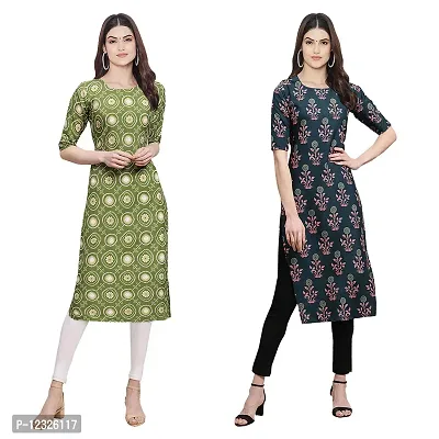 Straight Multicoloured Printed Crepe Kurta Pack Of 2