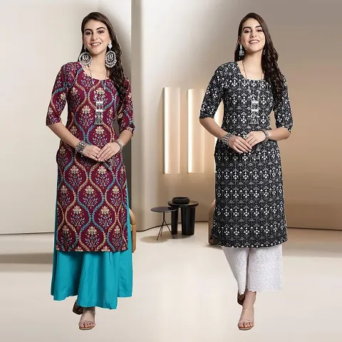 Fancy Multicoloured Crepe A-Line Kurti - Pack Of 2