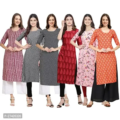 Stylish Multicoloured Crepe Stitched Kurta For Women Pack of 6