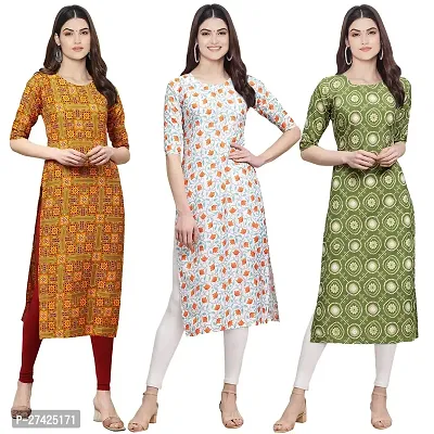 Stylish Multicoloured Crepe Stitched Kurta For Women Pack of 3-thumb0