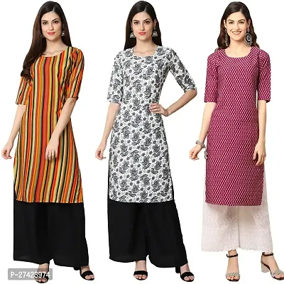 Stylish Multicoloured Crepe Stitched Kurta For Women Pack of 3-thumb0