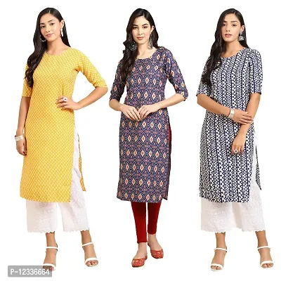 Elite Crepe Printed Straight Stitched Kurta For Women- Pack Of 3-thumb0