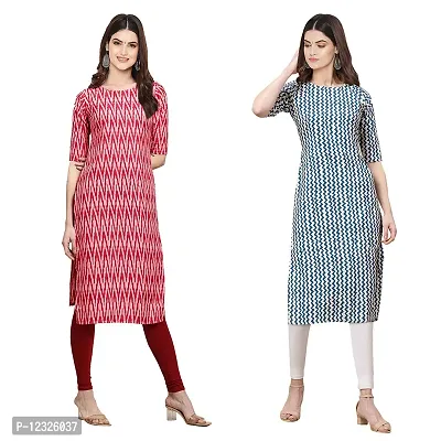 Straight Multicoloured Printed Crepe Kurta Pack Of 2-thumb0