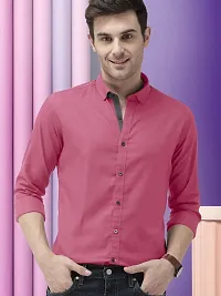 Men Stylish Pink Cotton Solid Long Sleeve Semi Formal Shirt-thumb1